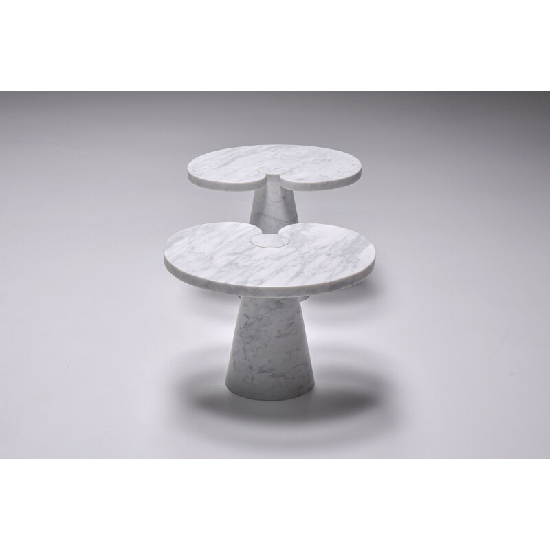 Pair of vintage side tables in Carrara marble by Angelo Mangiarotti for Skipper, Italy 1971