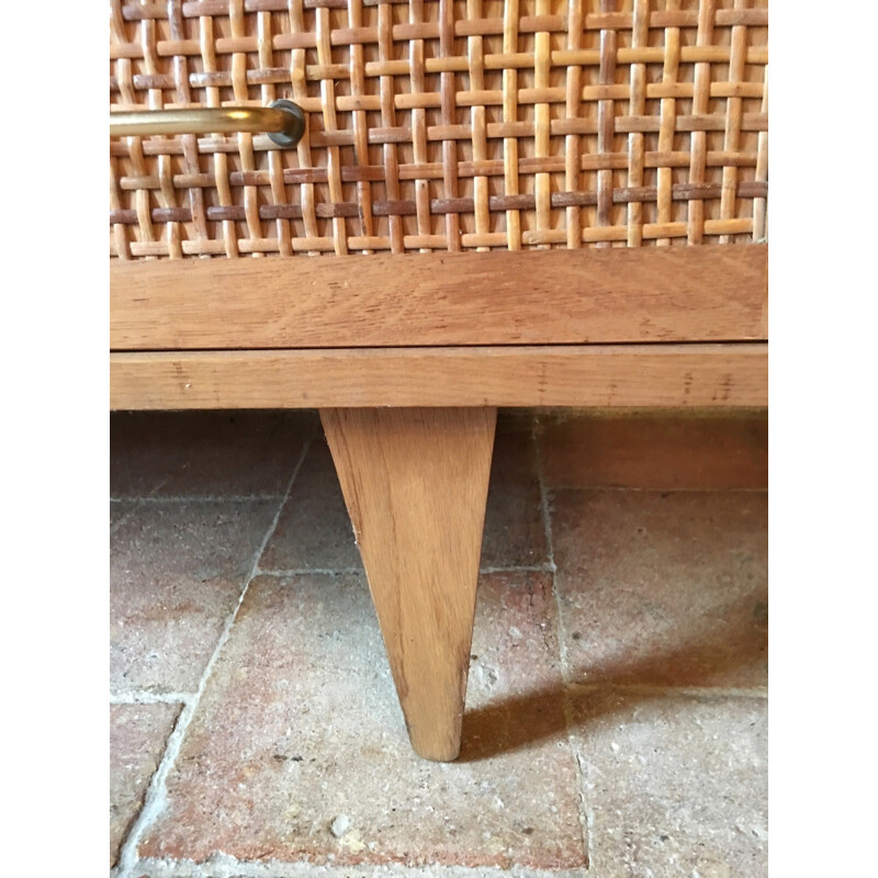 French cabinet in oak and rattan - 1960s