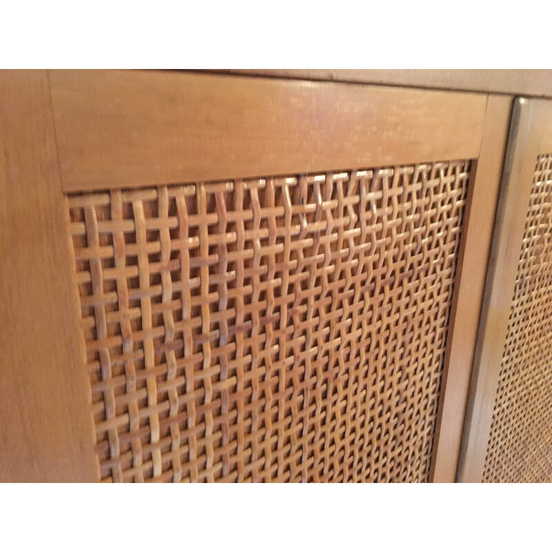 French cabinet in oak and rattan - 1960s