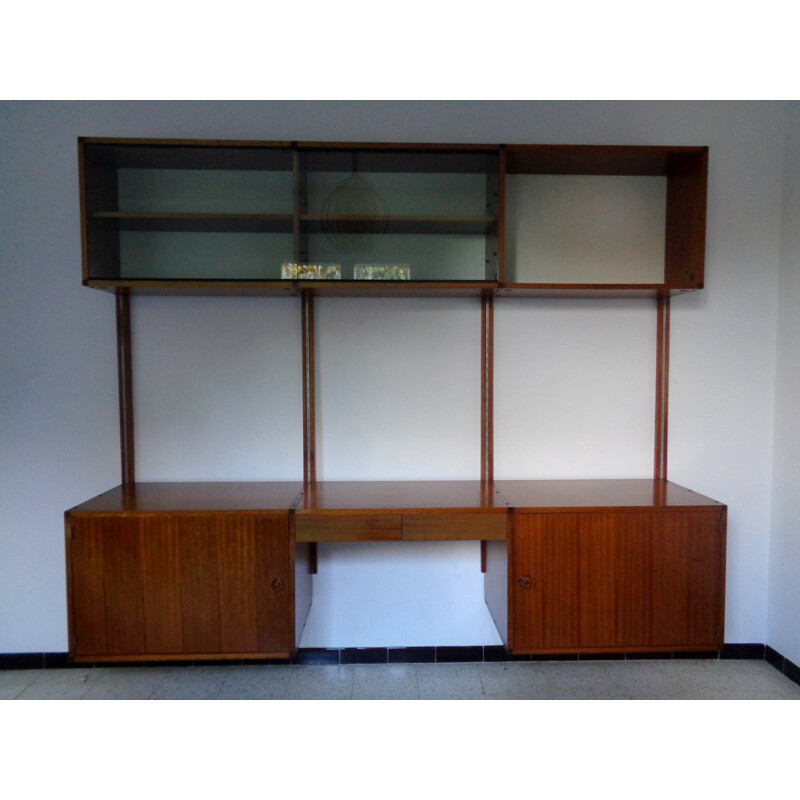Minvielle wall system and desk in teak, A.R.P. (GUARICHE, MOTTE, MORTIER) - 1950s
