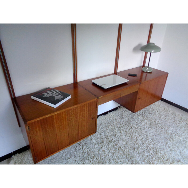 Minvielle wall system and desk in teak, A.R.P. (GUARICHE, MOTTE, MORTIER) - 1950s