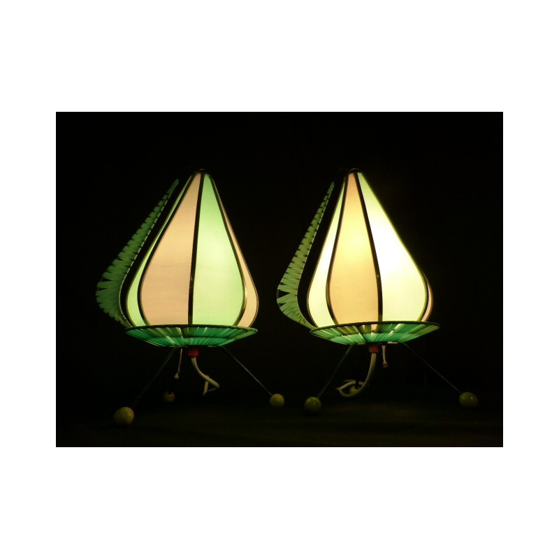 Pair of lamps in steel and vinyl - 1950s