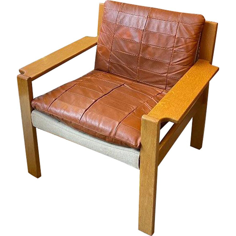 Fauteuil scandinave vintage en cuir et chêne de Karin Mobring, Suède 1960-1970