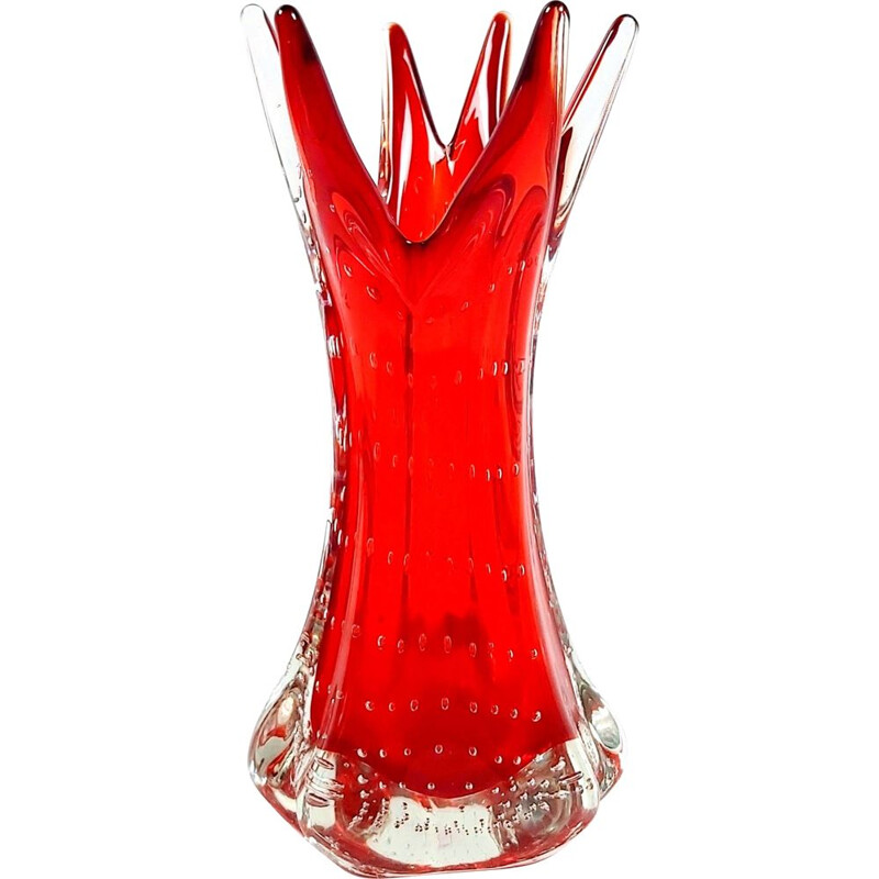 Vase vintage en verre Bullicante Murano par Archimede Seguso, Italie 1970