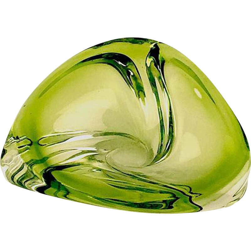 Daum ashtray in green crystal, Val SAINT LAMBERT - 1950s