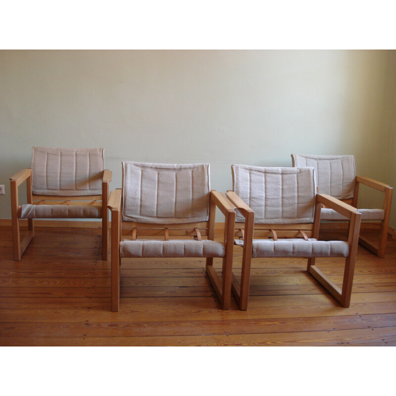 Set of 4 vintage pine and linen "Diana" armchairs by Karin Mobring, 1970