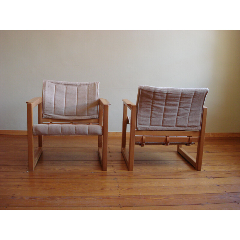 Set of 4 vintage pine and linen "Diana" armchairs by Karin Mobring, 1970