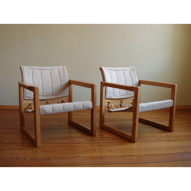 Set of 4 vintage pine and linen "Diana" armchairs by Karin Mobring, 1970