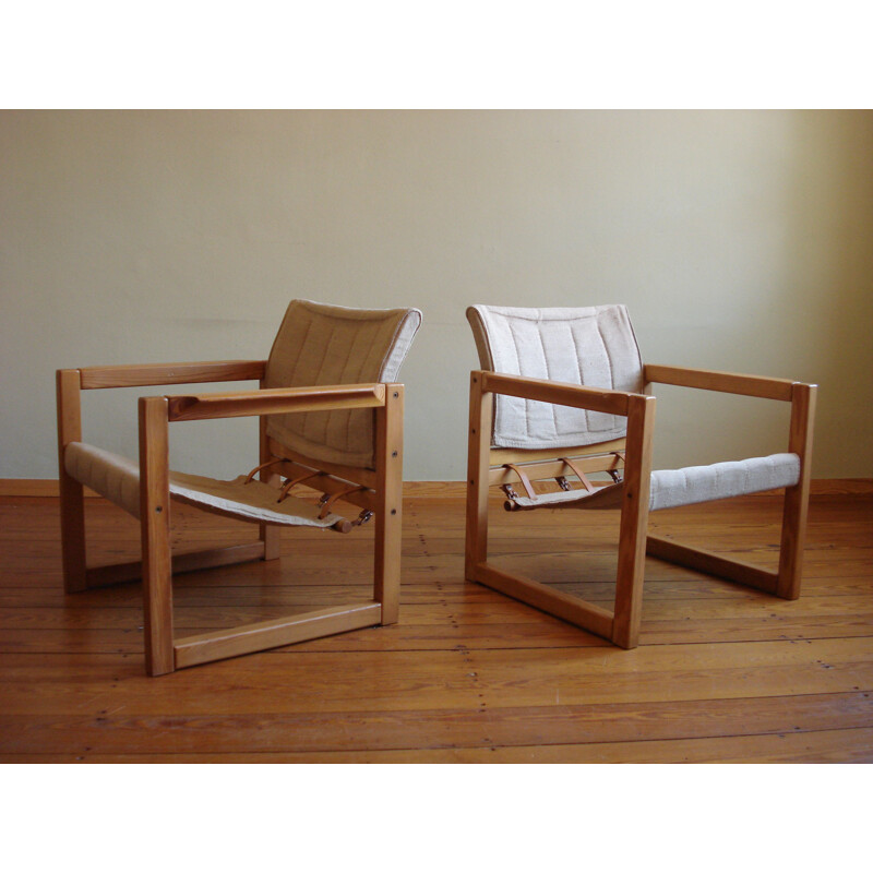 Set of 4 vintage pine and linen "Diana" armchairs by Karin Mobring, 1970