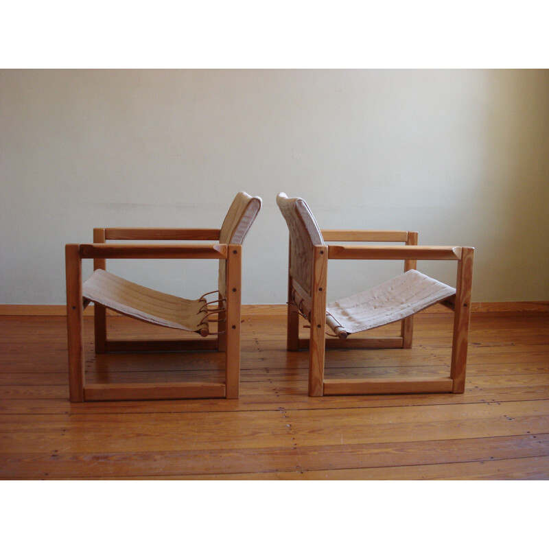 Set of 4 vintage pine and linen "Diana" armchairs by Karin Mobring, 1970