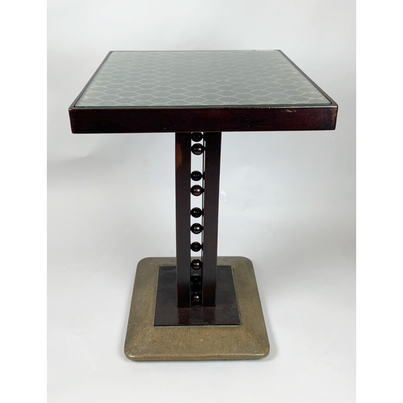 Mesa de pedestal Vintage Viennese Secession com placa de vidro por Josef Hoffmann, Áustria 1900