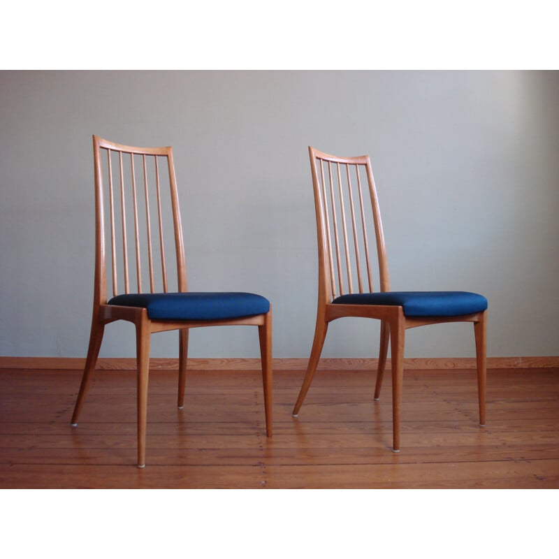 Set of 4 vintage fabric and wood chairs by Ernst Martin Dettinger, 1960