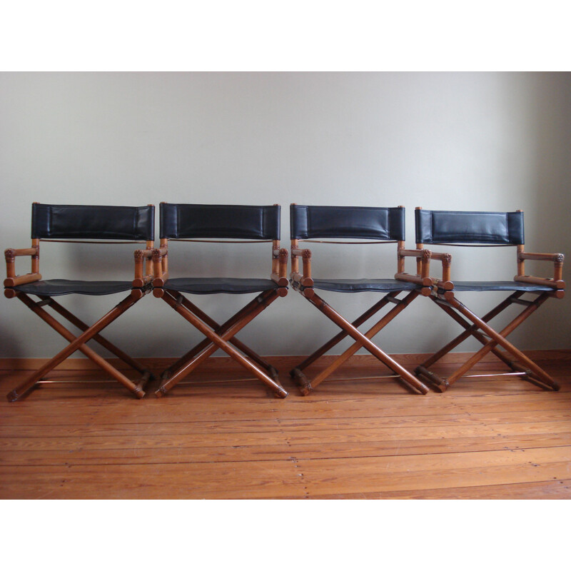 Set of 4 vintage X-chairs by McGuire, 1950s