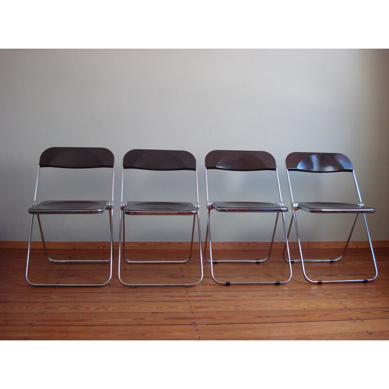 Set of 4 vintage folding chairs "Plia" by Giancarlo Piretti for Castelli Anonima Castelli, 1970