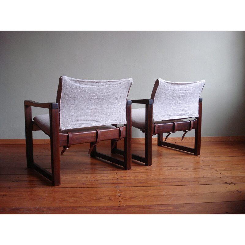 Pair of vintage pine and linen "Diana" armchairs by Karin Mobring, 1970