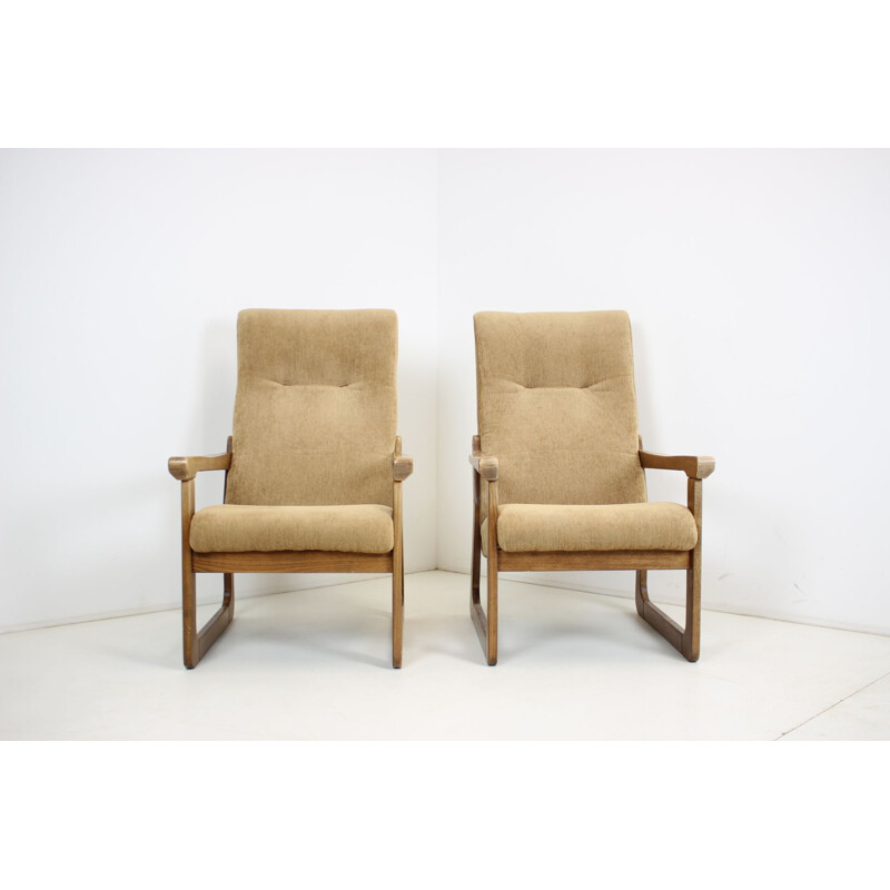 Pair of vintage armchairs in wood and tapestry, Czechoslovakia 1990