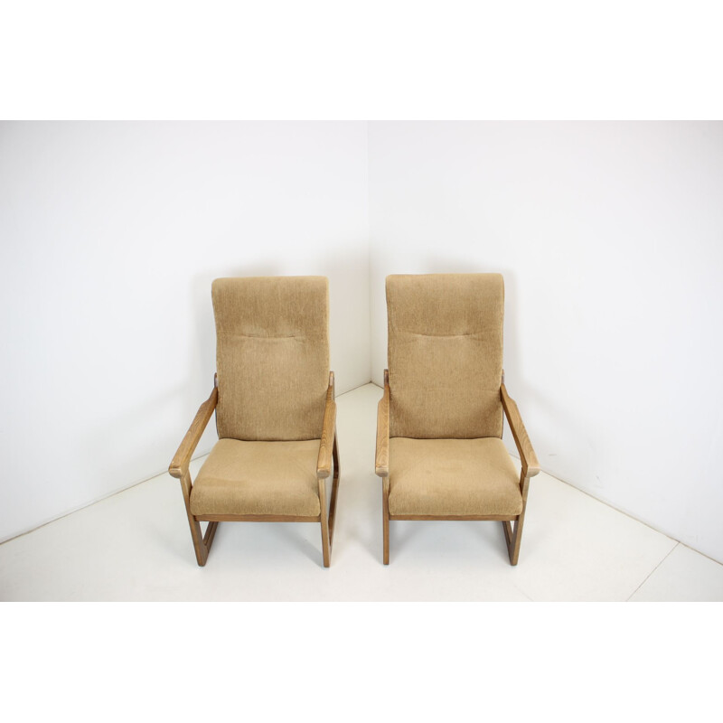 Pair of vintage armchairs in wood and tapestry, Czechoslovakia 1990