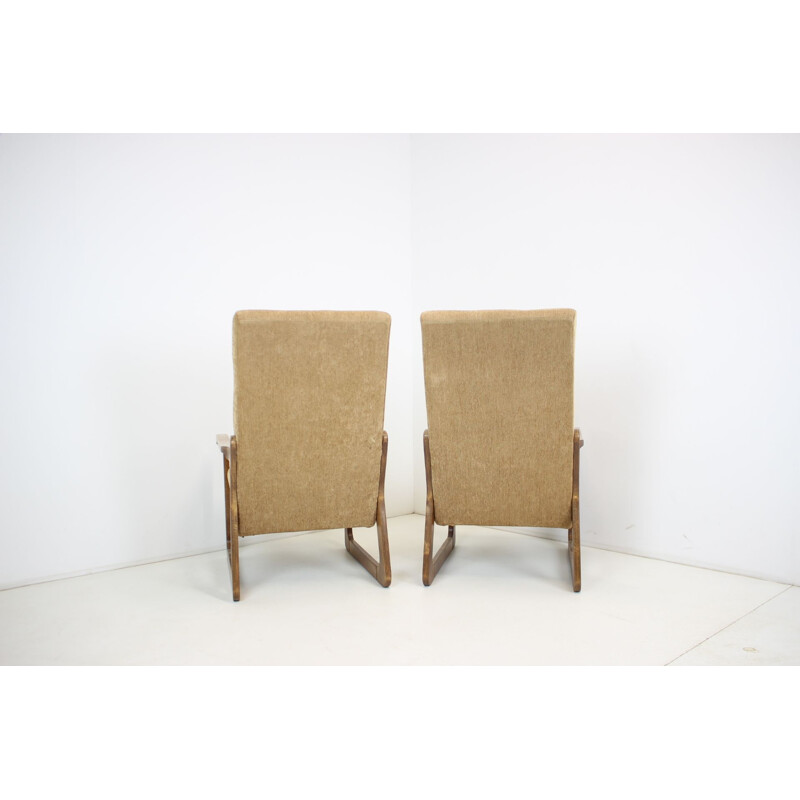 Pair of vintage armchairs in wood and tapestry, Czechoslovakia 1990