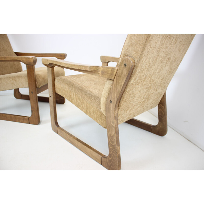 Paire de fauteuils vintage en bois et tapisserie, Tchécoslovaquie 1990
