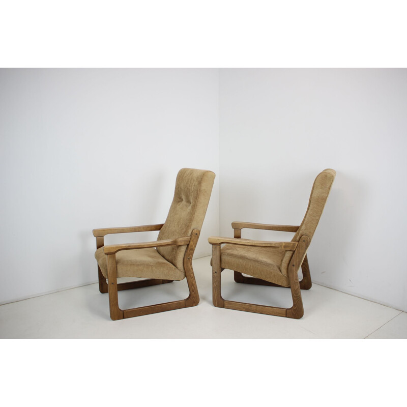 Pair of vintage armchairs in wood and tapestry, Czechoslovakia 1990