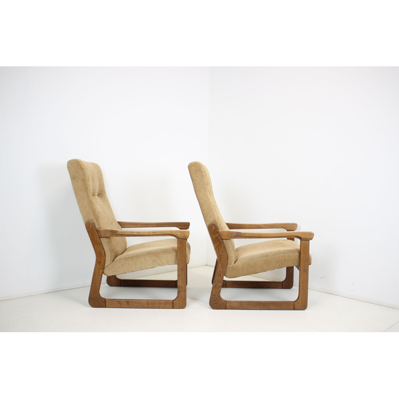 Pair of vintage armchairs in wood and tapestry, Czechoslovakia 1990