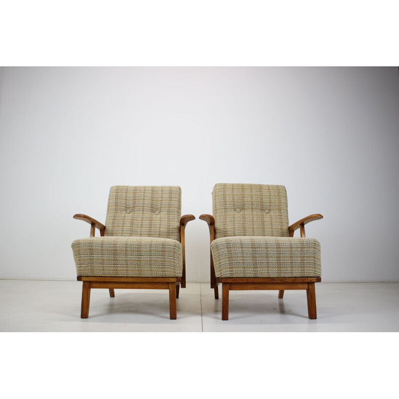 Pair of vintage oakwood armchairs by Krasna Jizba, Czechoslovakia 1960s