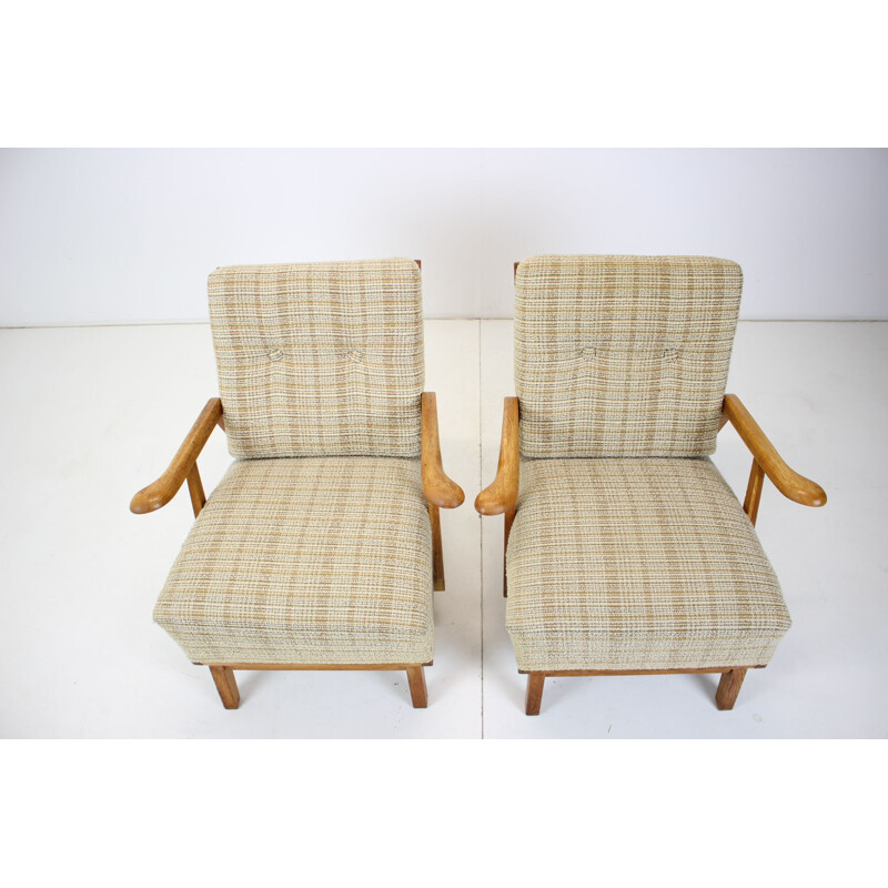 Pair of vintage oakwood armchairs by Krasna Jizba, Czechoslovakia 1960s