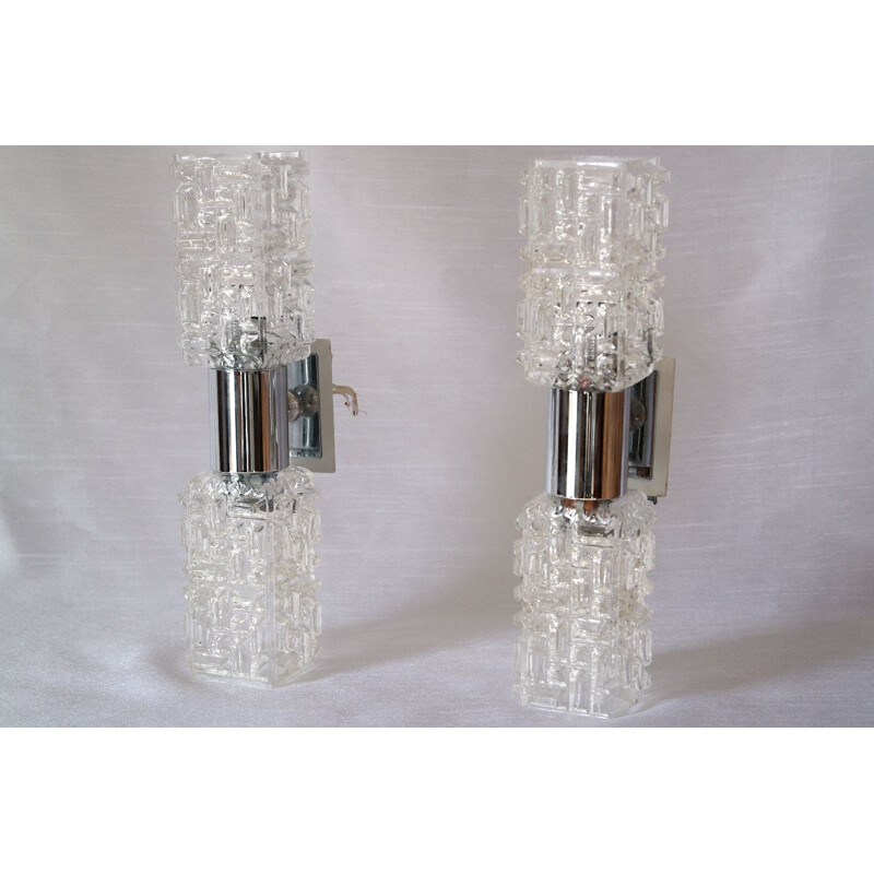 Pair of vintage glass and chrome sconces by Targetti Sankey, Italy 1970