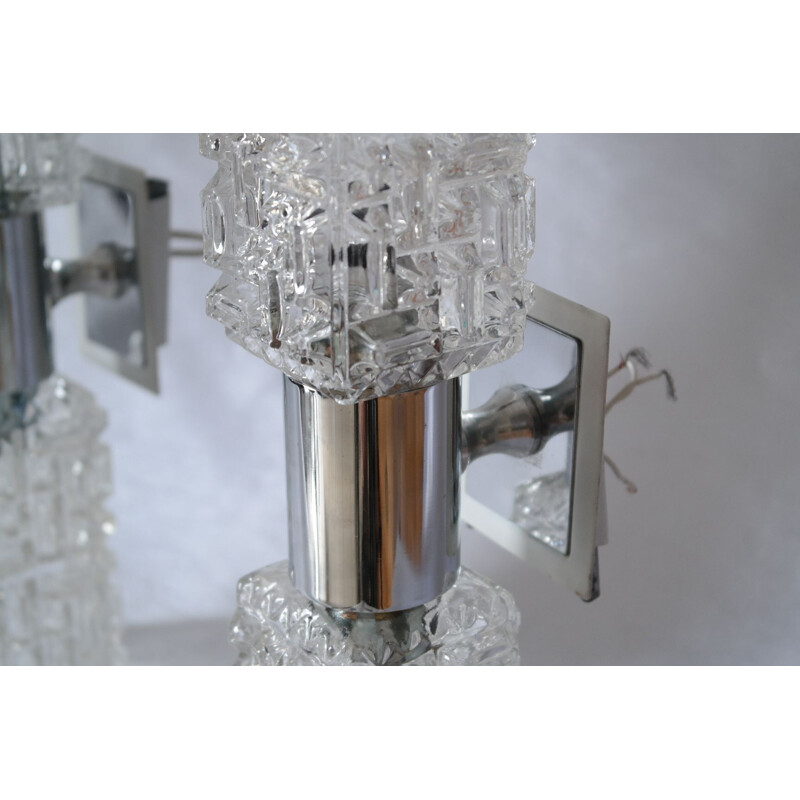 Pair of vintage glass and chrome sconces by Targetti Sankey, Italy 1970