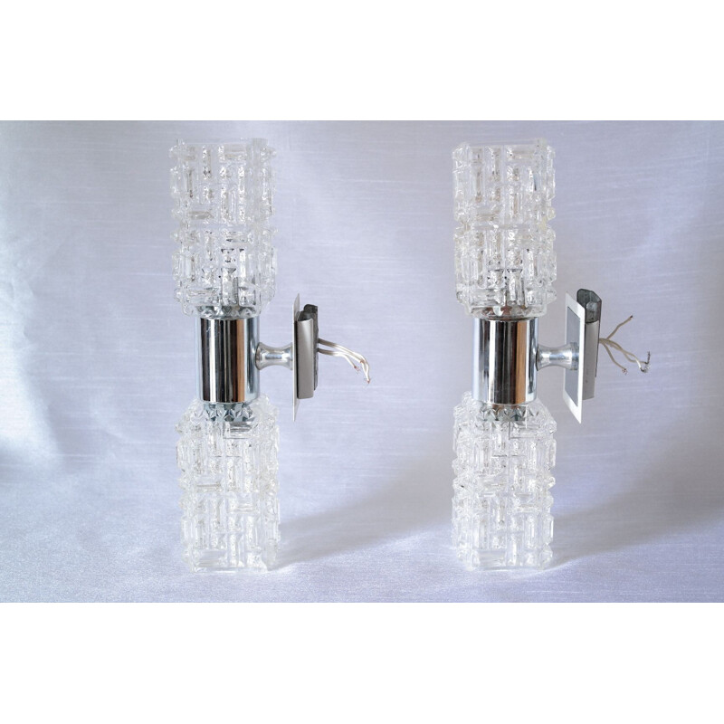 Pair of vintage glass and chrome sconces by Targetti Sankey, Italy 1970