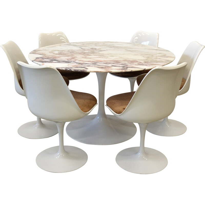 Set of Knoll table and 6 chairs in marble, Eero SAARINEN - 1970s