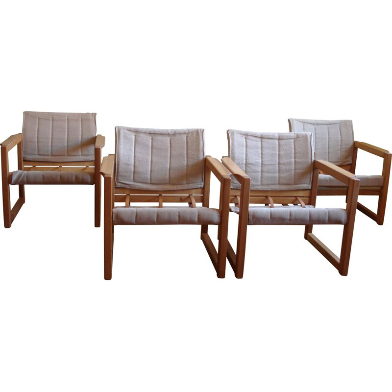 Set of 4 vintage pine and linen "Diana" armchairs by Karin Mobring, 1970