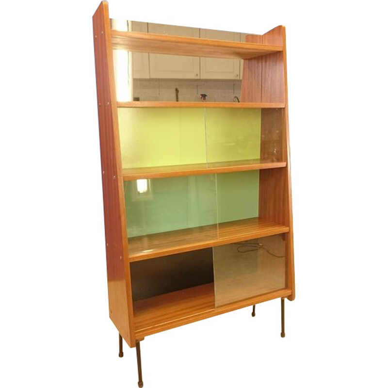 Small mid century bookcase with glass doors - 1950s