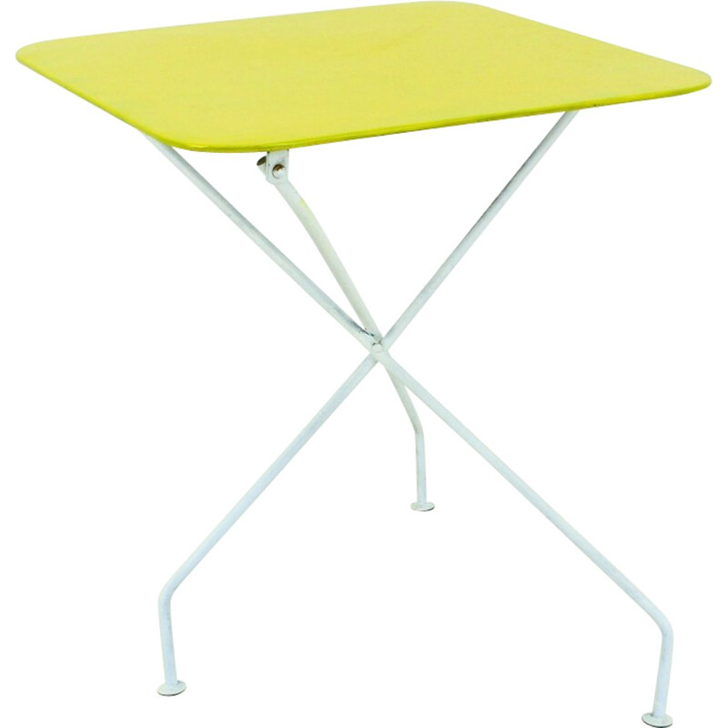 Yellow and white side table in metal - 1950s