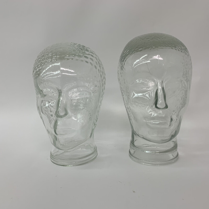 Pair of vintage glass "heads" sculptures