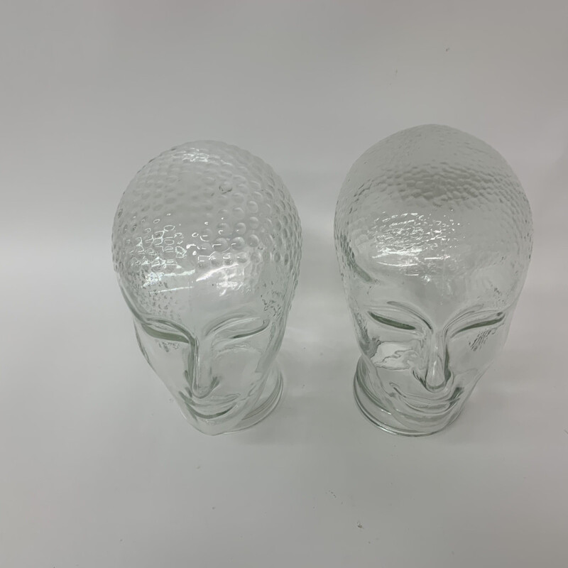 Par de esculturas de "cabeças" de vidro vintage