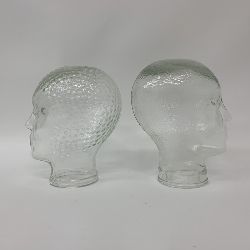 Pair of vintage glass "heads" sculptures