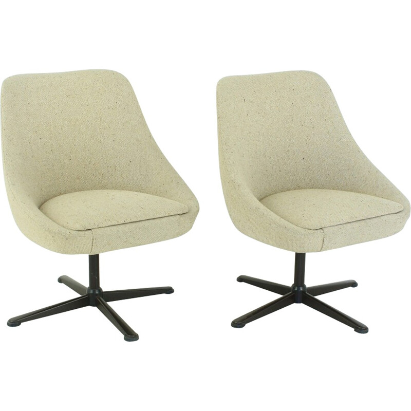 Pair of cocktail swivel chairs in beige fabric - 1960s