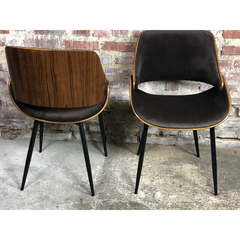 Set of 6 Scandinavian vintage chairs in curved plywood