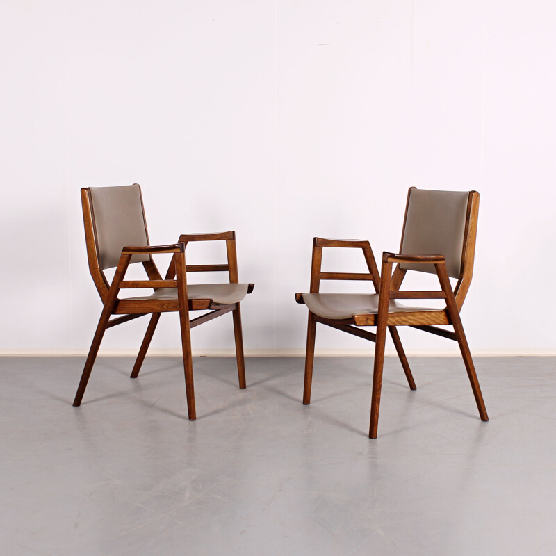 Set of 4 vintage dining chairs with armrests by František Jirák