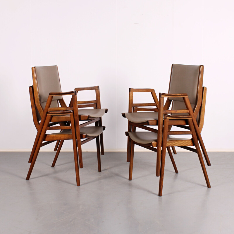 Set of 4 vintage dining chairs with armrests by František Jirák