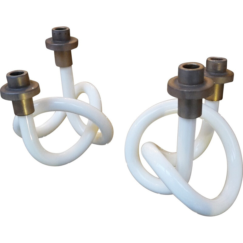 Pair of Pretzels candleholders in lucite, Dorothy THORPE - 1940s