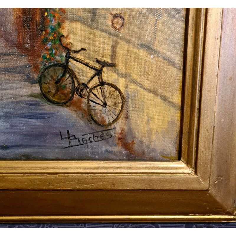 Tableau Provence vintage "une ruelle au maisons de pierres"