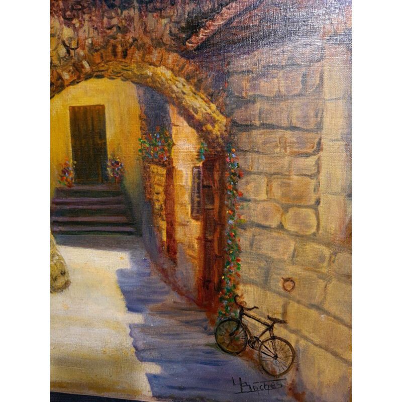 Vintage Provence painting "an alley with stone houses"