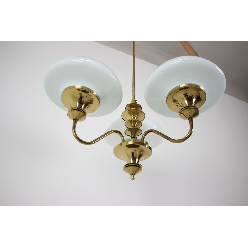 Vintage brass and glass chandelier, Czechoslovakia 1970