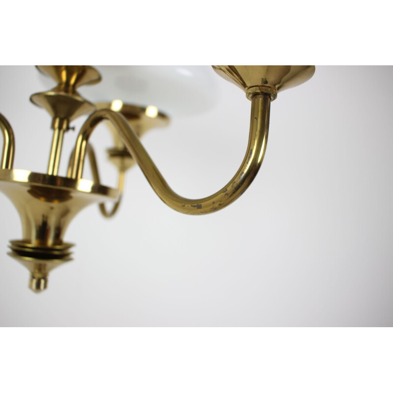 Vintage brass and glass chandelier, Czechoslovakia 1970