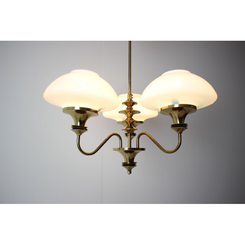 Vintage brass and glass chandelier, Czechoslovakia 1970