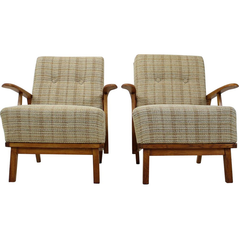 Pair of vintage oakwood armchairs by Krasna Jizba, Czechoslovakia 1960s