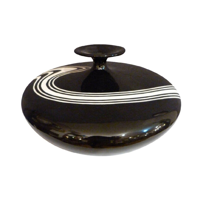 "Toupie" vase in black enameled ceramic - 1960s