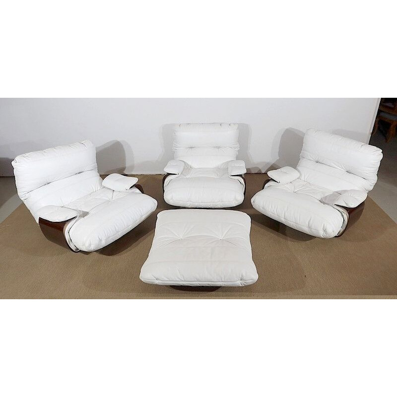 Marsala vintage living room set in white leather by Michel Ducaroy for Ligne Roset, 1970